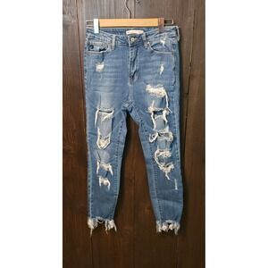 KanCan Jeans Womens 27 Distressed‎ Frayed Hem Skinny Mid Rise Blue Denim